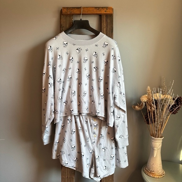 AMERICAN EAGLE Womens Pajama Set Size XXL Grey Lounge Snoopy Woodstock Cozy - Picture 1 of 10